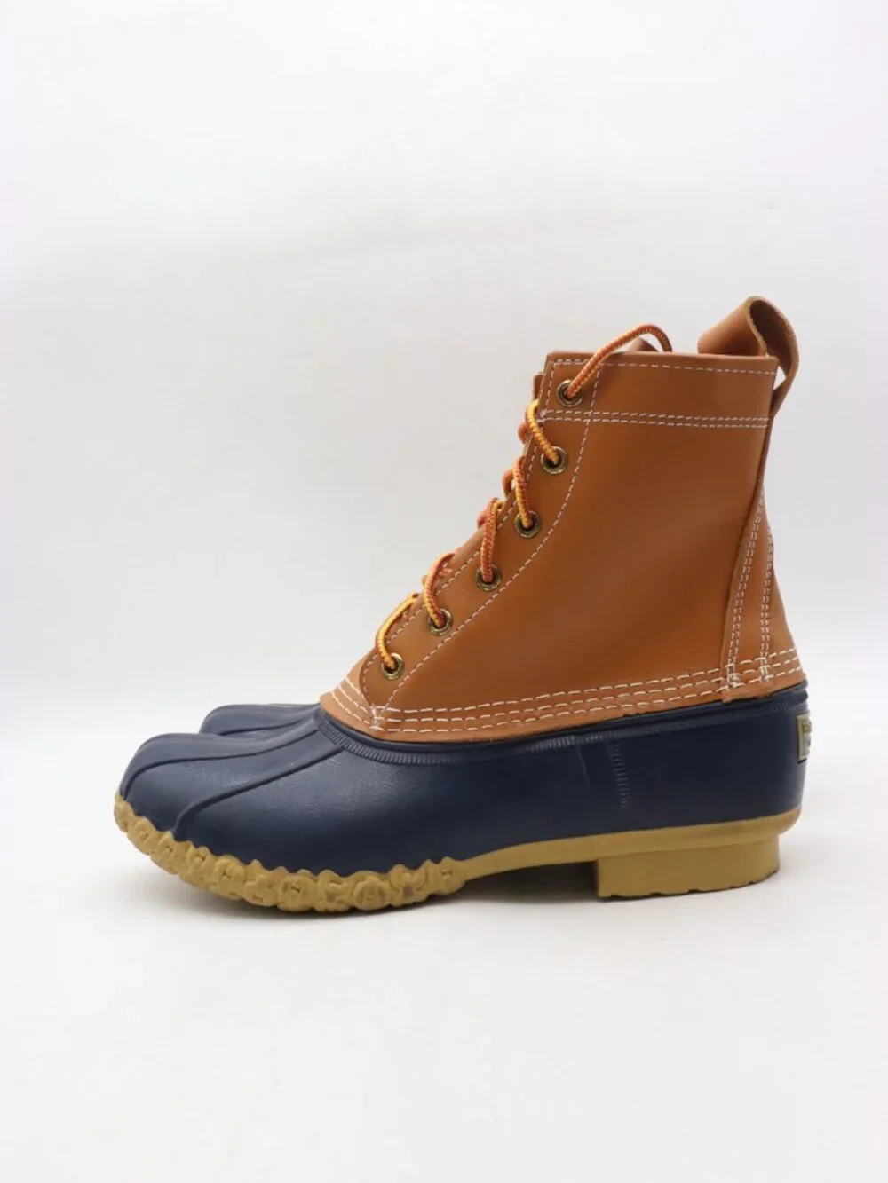 L. L.Bean Duck Rubber Boots Men's Size 9 M Tan Navy Blue Shoes Made In USA